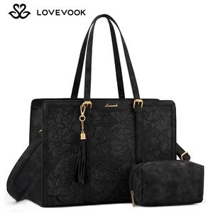 Lovevook Black Floral Travel Laptop Bag Set
